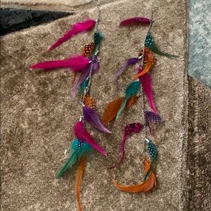 Long feather drop earrings